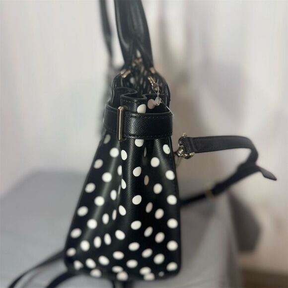 Kate Spade Polka Dot Satchel Black White Top Handle Bag Crossbody Purse NWT - Picture 6 of 8